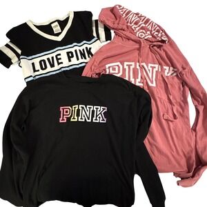 Victoria's Secret PINK Bundle 3pc Hoodie T-Shirt Black Pink XS Loungewear Tee